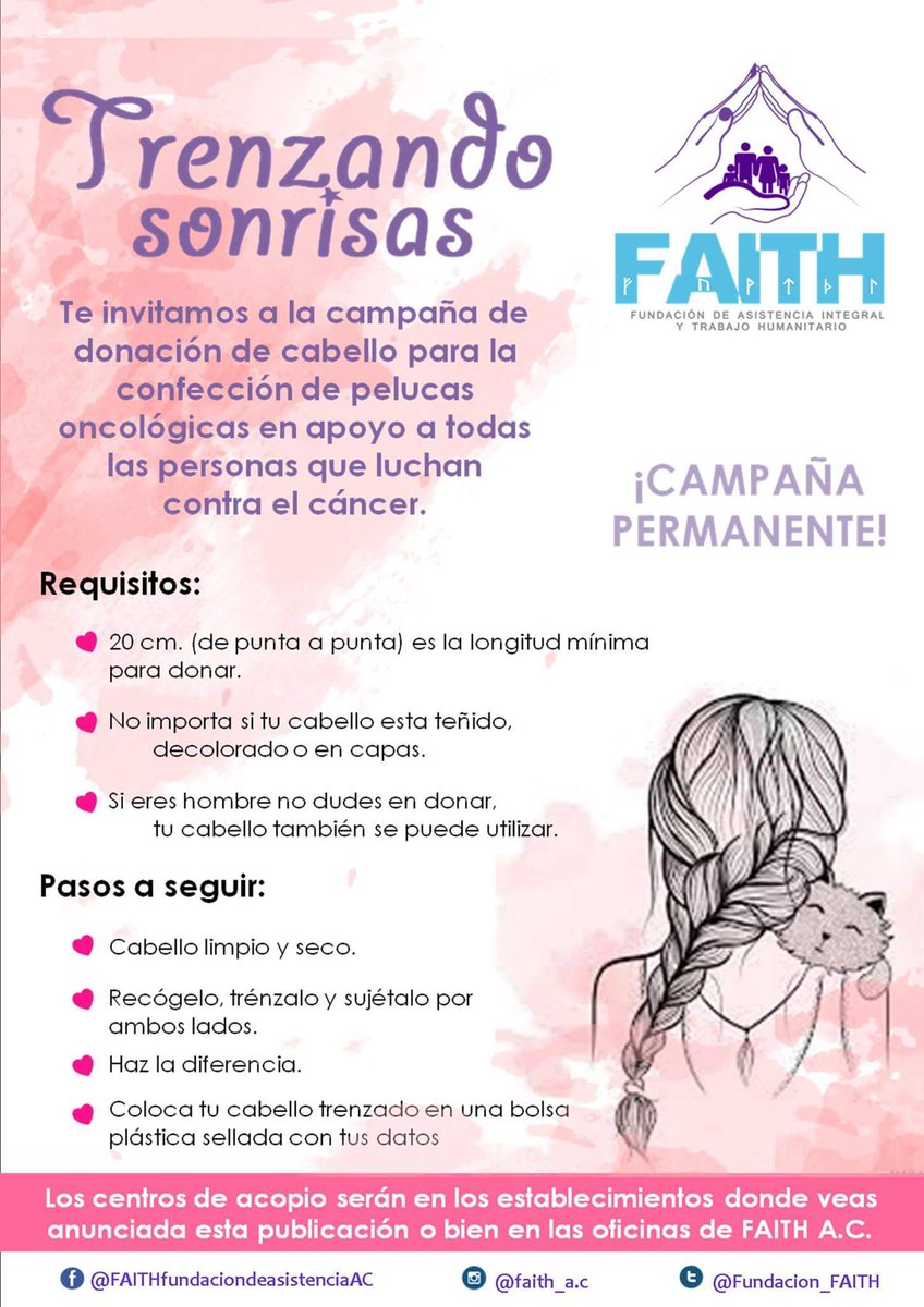 Fundacion_FAITH's tweet photo. Fundación FAITH A.C. se adhiere a la campaña "Trenzando Sonrisas"
 
¡Gracias por tu ayuda! ❤

#FaithAC #JuntosPorQuienMásLoNecesita https://t.co/j38tNYJrG3