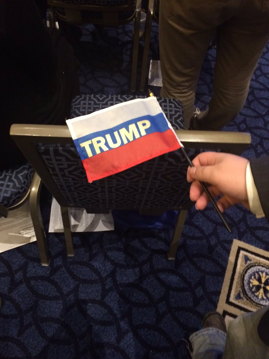 DEMurphy's tweet image. Some pranksters handed out Russian flags with TRUMP written on them in advance of Trump's remarks at #CPAC2017 ...