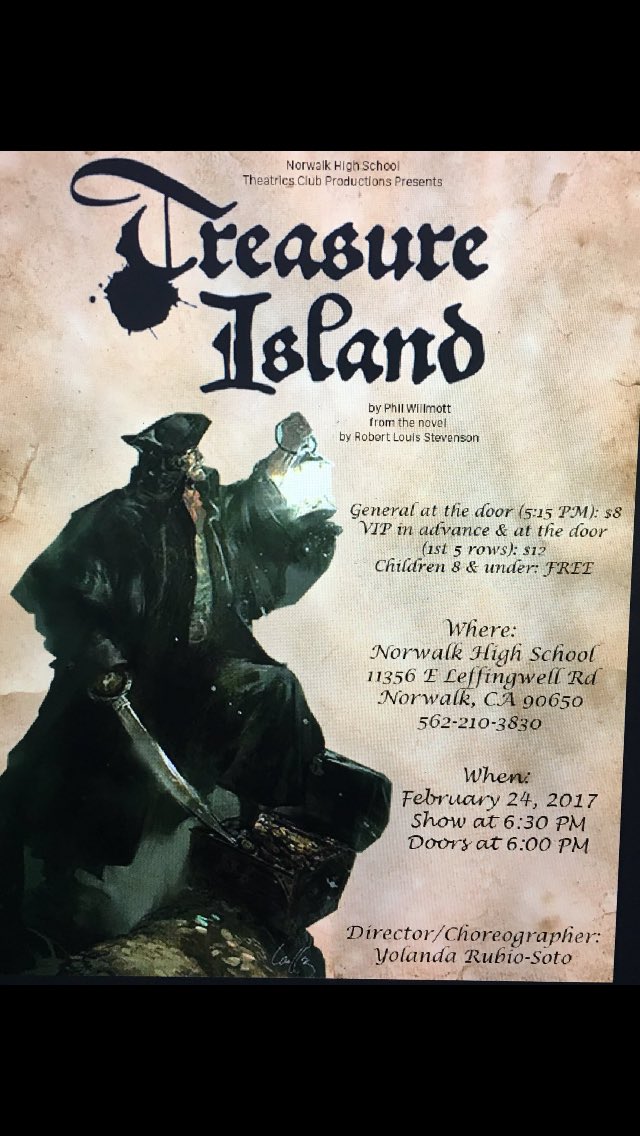 Come see Treasure Island tonight at Norwalk High School! Break a leg <a href="/yolandars/">Yolanda Rubio-Soto</a> and <a href="/nhs_theatrics/">NHS Theatrics Club</a>