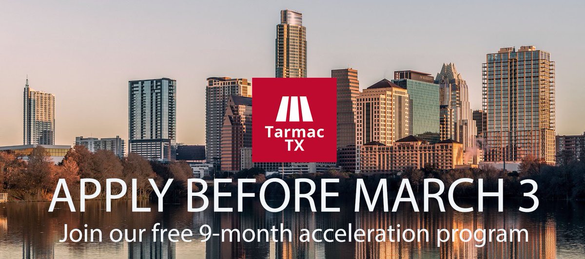 You have until March 3 to #apply for <a href="/tarmactx/">Tarmac TX</a>, our #social #tech #accelerator in #ATX! #socent #startup &gt; tarmactx.com