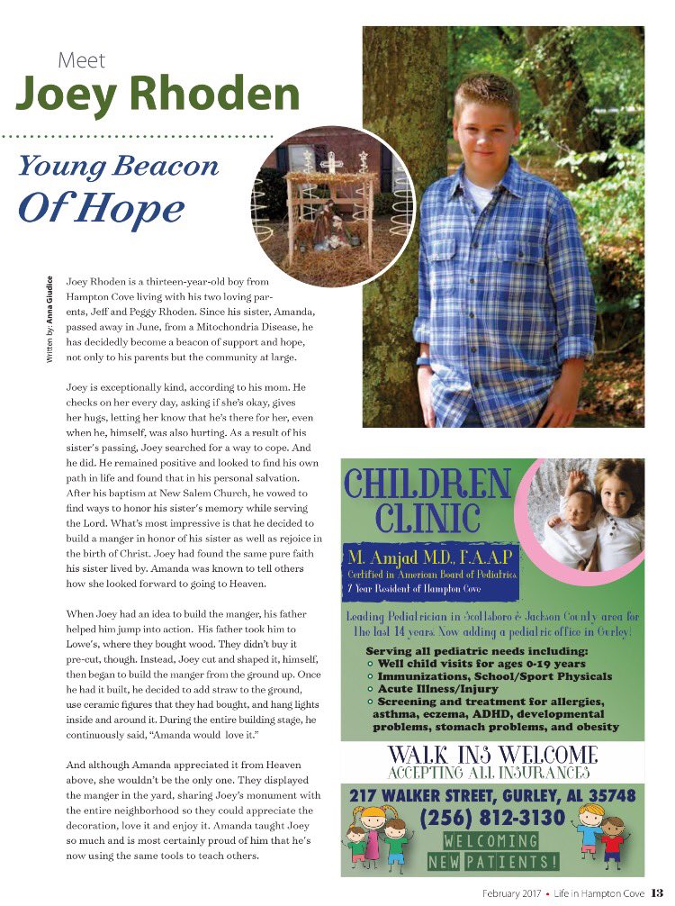 Meet Joey Rhoden on page 13 in the February issue of Life in Hampton Cove. Thank the page Sponsor -Children Clinic
facebook.com/scottsborogurl…