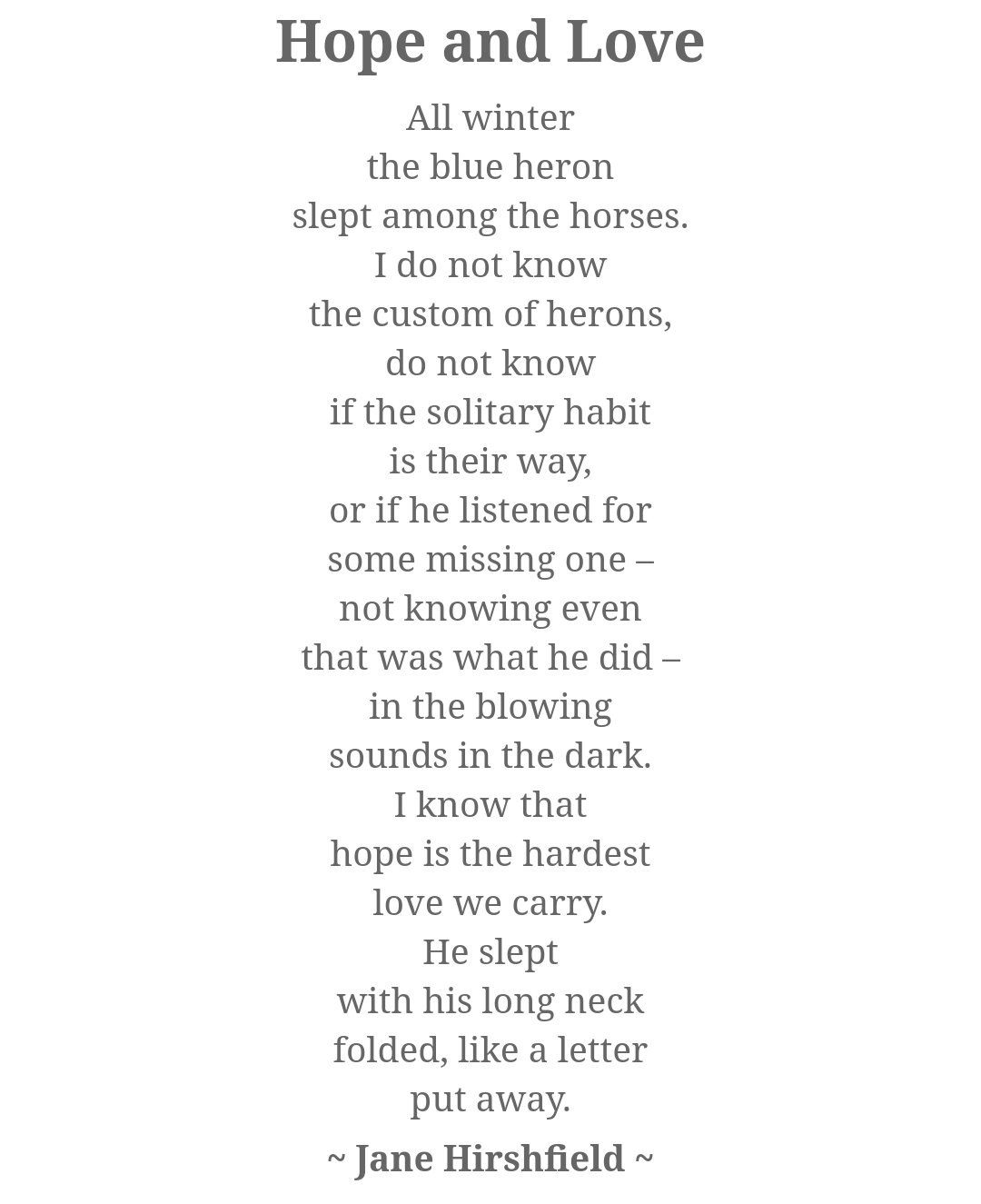 \"I know that / hope is the hardest / love we carry\". Happy birthday, Jane Hirshfield! 