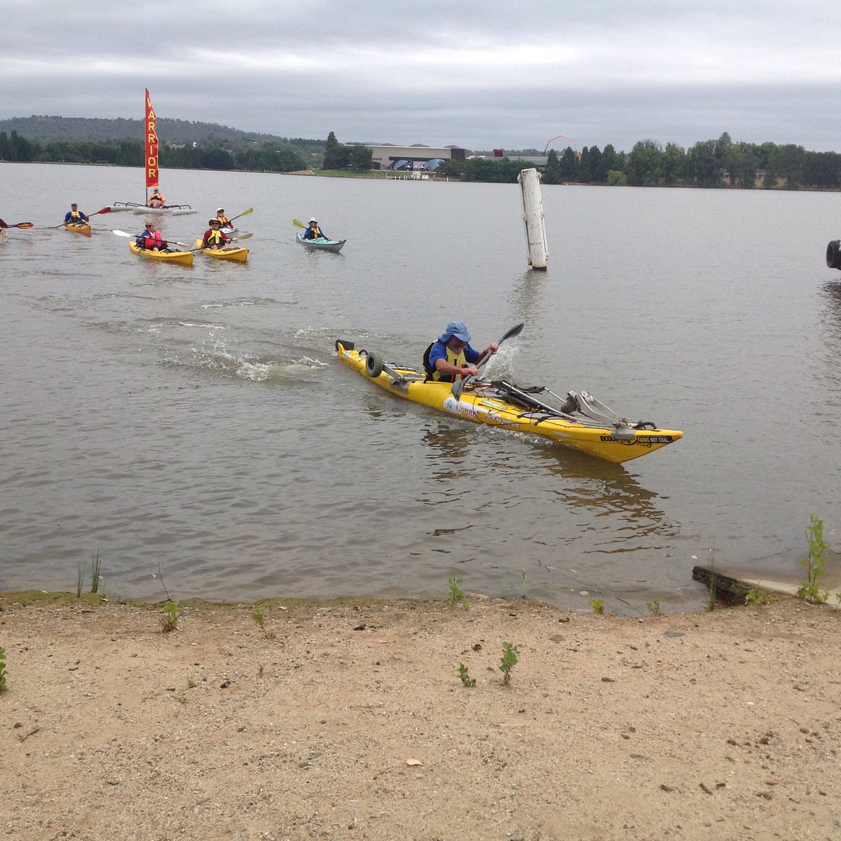 GillKing01's tweet photo. .@kayak4earth arrives #Canberra this morning with #ClimateEmergencyDeclaration petition. #kayak4earth #auspol #CBR https://t.co/tmKN619Euh