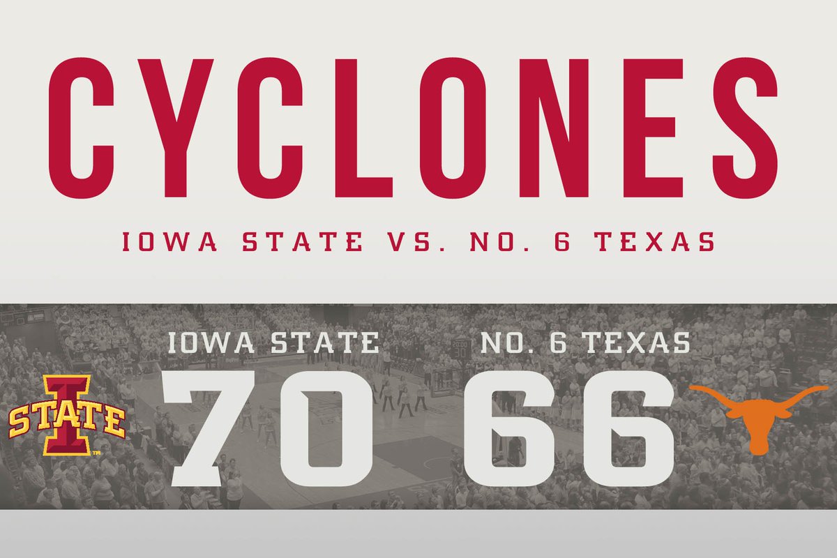 CycloneWBB's tweet photo. IOWA STATE KNOCKS OFF NO. 6 TEXAS! https://t.co/vHIfLtYTtI