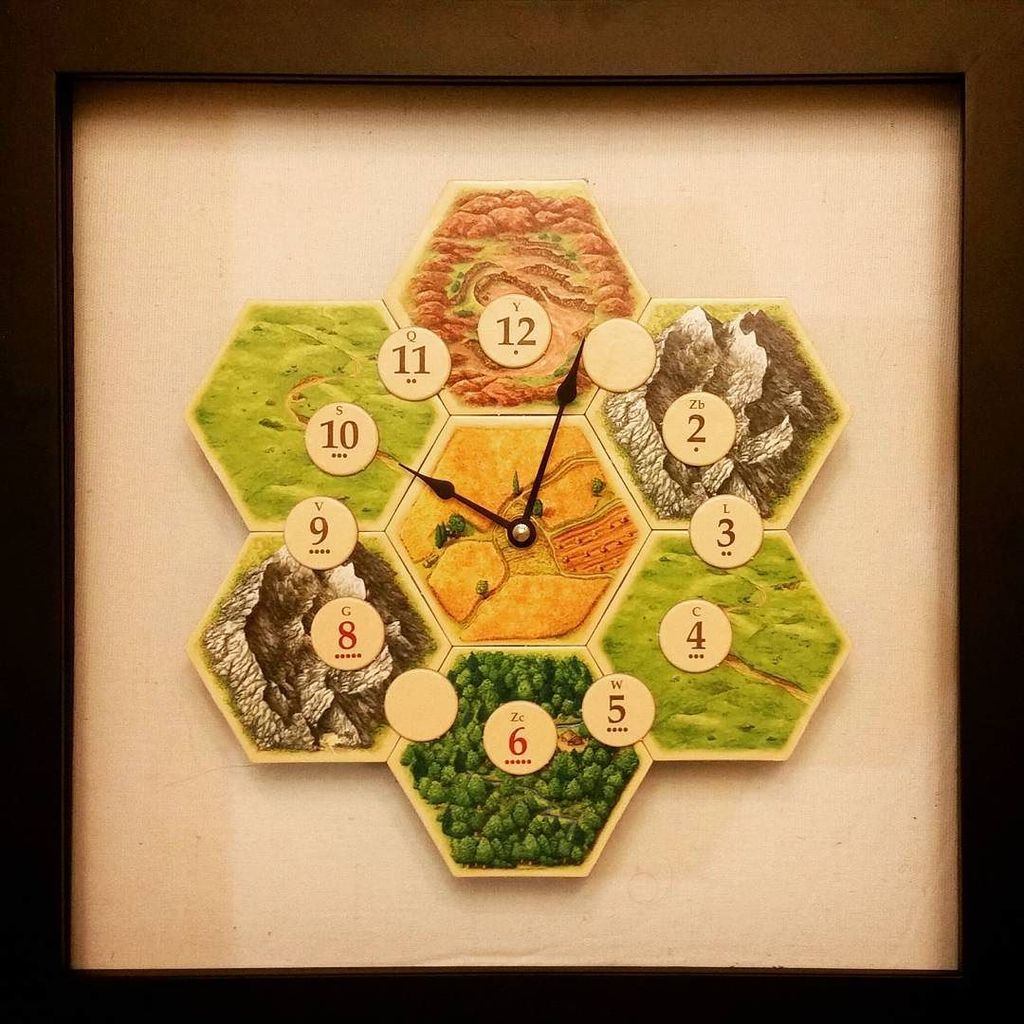 CardboardNews's tweet photo. Finally shadowbox mounted the Catan Clock. Only took a year of procrastination! #boardgame… https://t.co/aEabr9Foa9 https://t.co/N8SB1tP5GT