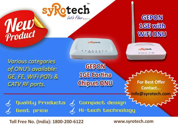 GOIP Global Services (@goipservices) on Twitter photo SYROTECH - New GEPON-1GE Cortina Chipset & with Wi-Fi ONU
Contact Us : 9699557664 / 9987269754
E-mail us on : rajeshwari.teli@goip.in SYROTECH - New GEPON-1GE Cortina Chipset & with Wi-Fi ONU
Contact Us : 9699557664 / 9987269754
E-mail us on : rajeshwari.teli@goip.in