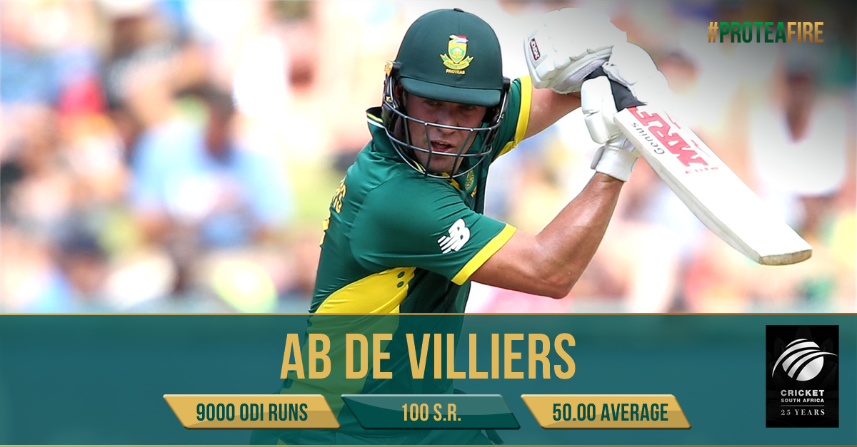 ProteasMenCSA's tweet photo. ICYMI: @ABdeVilliers17 became the fastest player to reach 9000 ODI runs (205 innings). #ProteaFire #NZvSA https://t.co/9FU6LNBcXH
