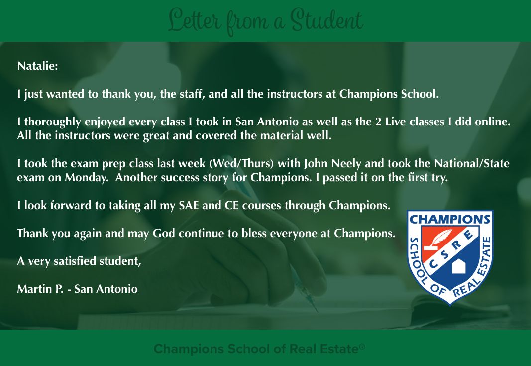 Champions School of Real Estate® on Twitter "Student experiences like