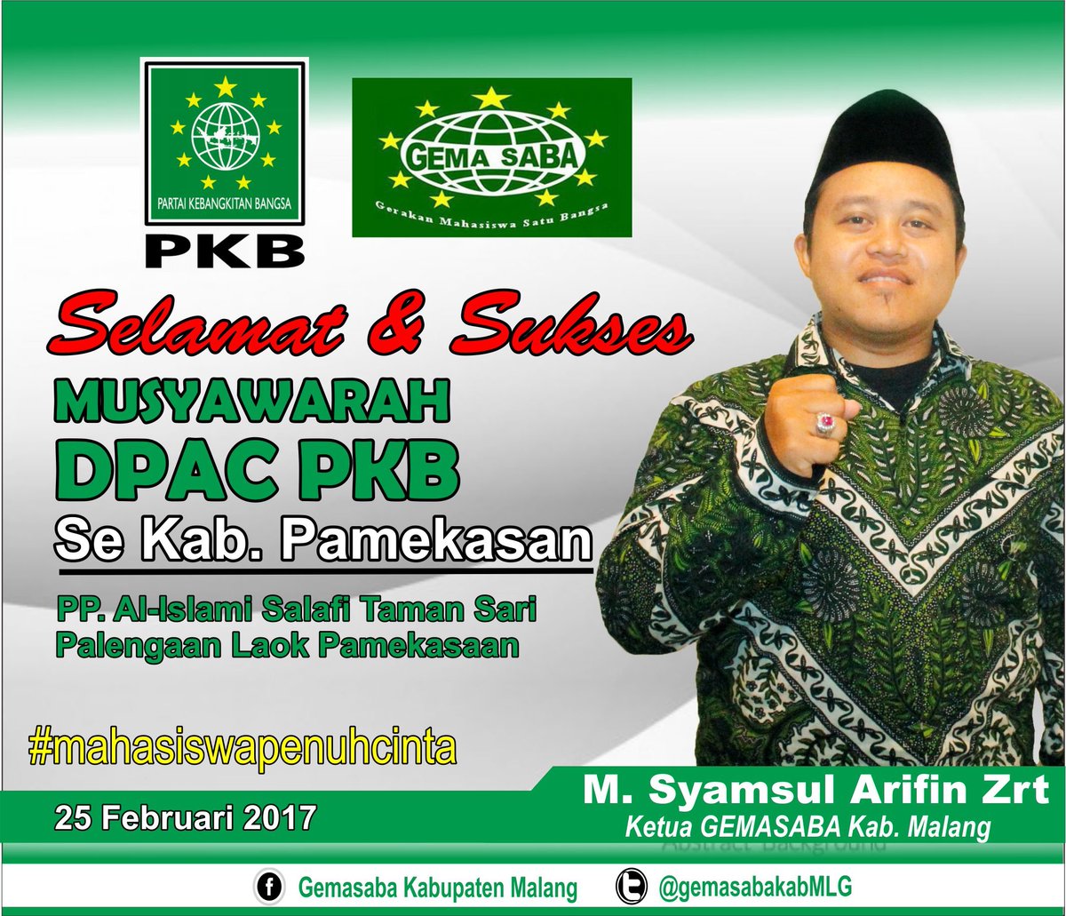 #mahasiswapenuhcinta 
<a href="/cakiminpkb/">Cak Imin</a> <a href="/halimiskandarnu/">ABDUL HALIM ISKANDAR</a> @pkb_pamekasan <a href="/Gemasaba_Jatim/">Gemasaba</a> <a href="/PkbMalang/">DPC PKB Kab Malang</a> <a href="/MuhammadSyams16/">Muhammad Syamsul</a> <a href="/DPN_GEMASABA/">DPN GEMASABA</a>