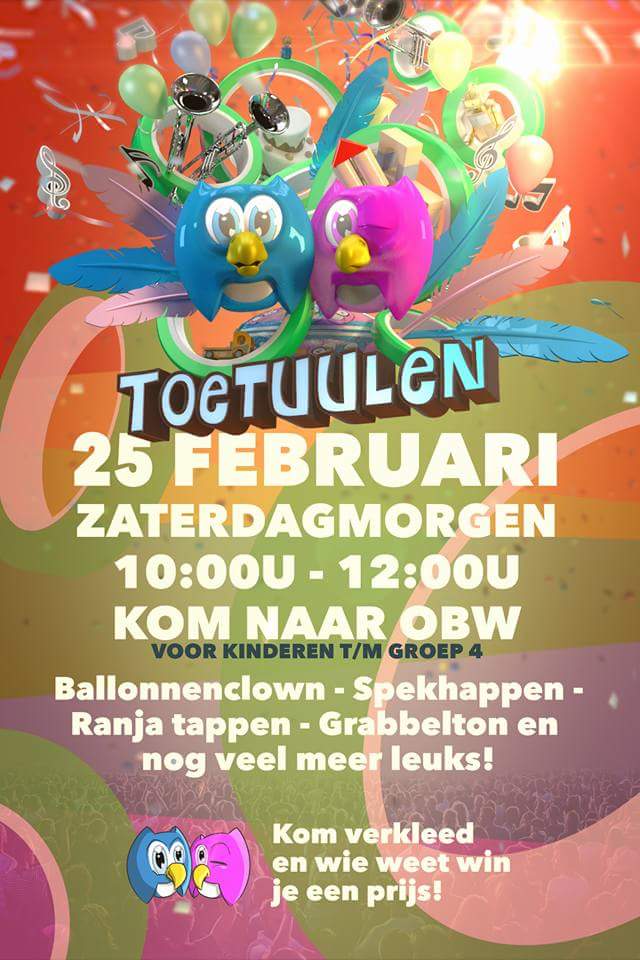 In de ochtend feesten we door met het ToetUulen kindercarnaval! We starten om 10.00 uur bij OBW!