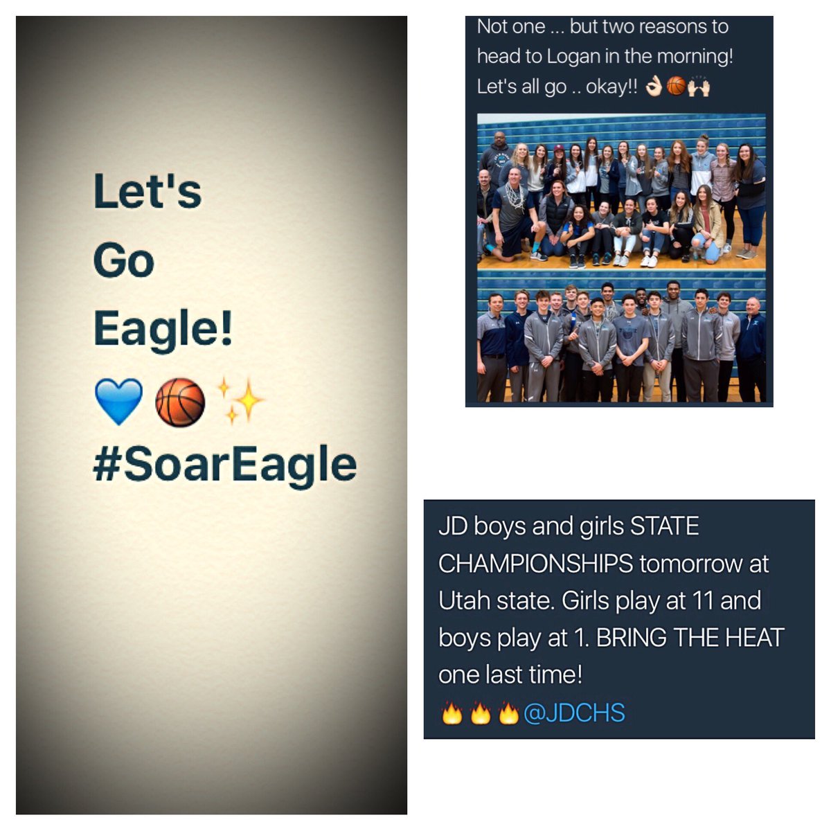 WHAT:  We Play for State

WHO:  <a href="/JDCHSGBBALL/">JDCHSGBASKETBALL</a> and  #JDBoysBball
WHEN:  Sat, Feb 25, 11am and 1pm
WHERE:  In Logan at <a href="/USUAggies/">Utah State University</a>
💙🏀👏👍✨