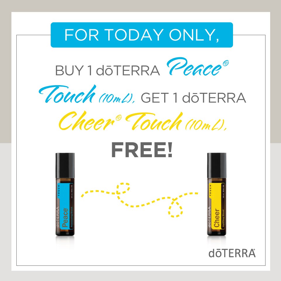 doterra's tweet photo. Today is our sixth and final day of #doTERRABOGOWeek. Buy a 10mL doTERRA Peace® Touch, and get one 10mL doTERRA Cheer® Touch Free! https://t.co/bU3XN5Mo4f