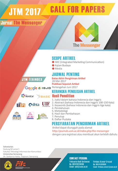 Berbagi Informasi: Call for Papers Jurnal The Messenger (JTM) Edisi Juli 2017: journals.usm.ac.id/index.php/the-…