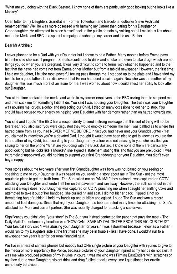 Mo_George's tweet photo. Open letter to Ex-@SpursOfficial &amp; @FCBarcelona Footballer @SteveArchibald8 who told despicable evil lies to the @DailyMailUK &amp; @BBC Re: me. https://t.co/YfpCW4mfyo