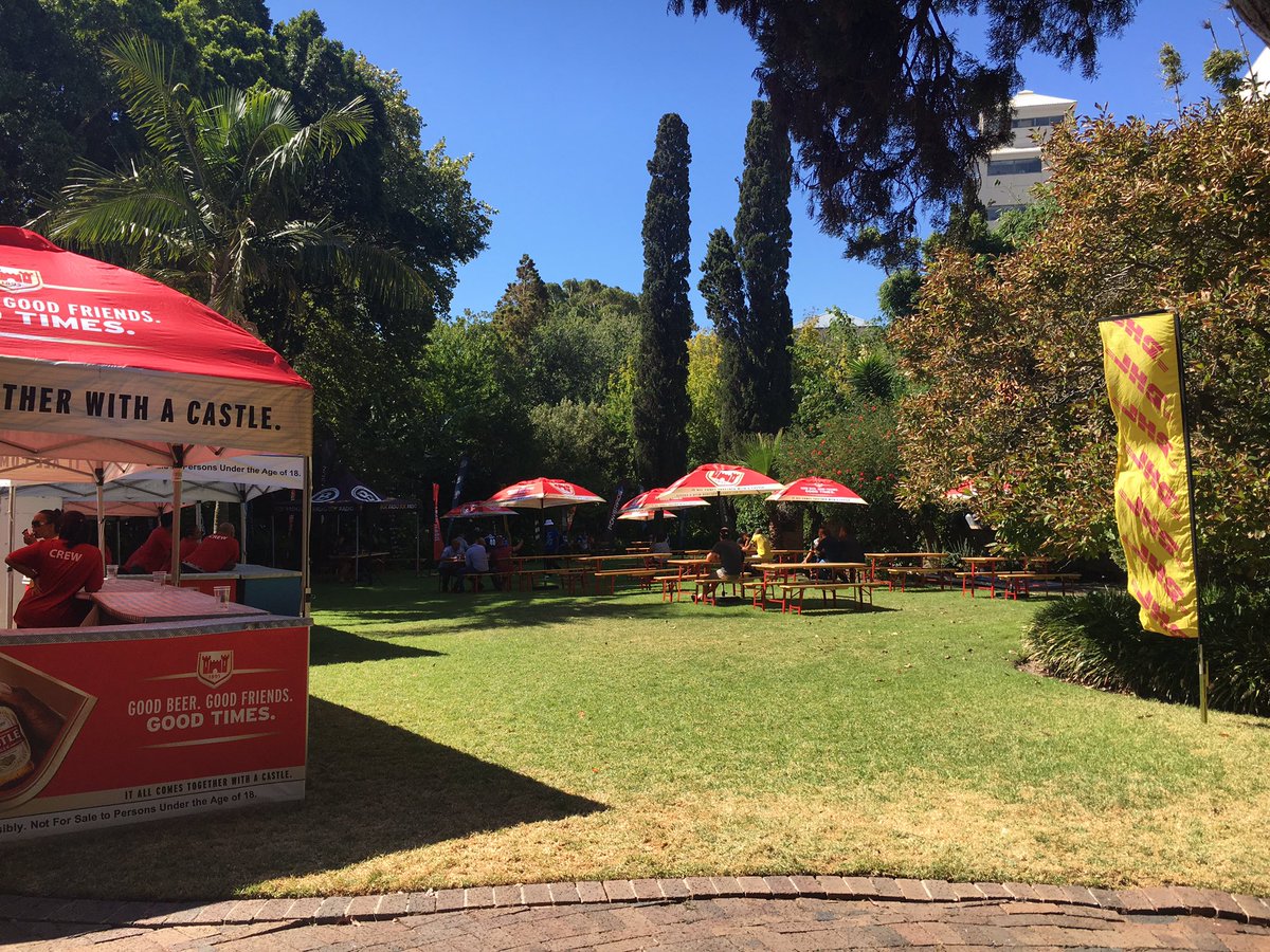 TrebleGroup's tweet photo. The lawns are officially open for the new @THESTORMERS rugby season! pre game gees - cold beers @SABreweries, music @BokRadio @Club_Newlands https://t.co/fpgd3iES4H