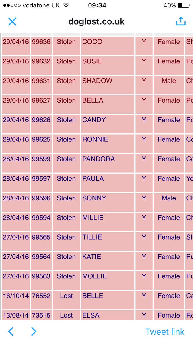DollyDog06's tweet photo. All these doggies were stolen within 1 day of each other where I live last year.  still not investigate. All loaded into a blue van... 😩 https://t.co/b9x9mz4oPq