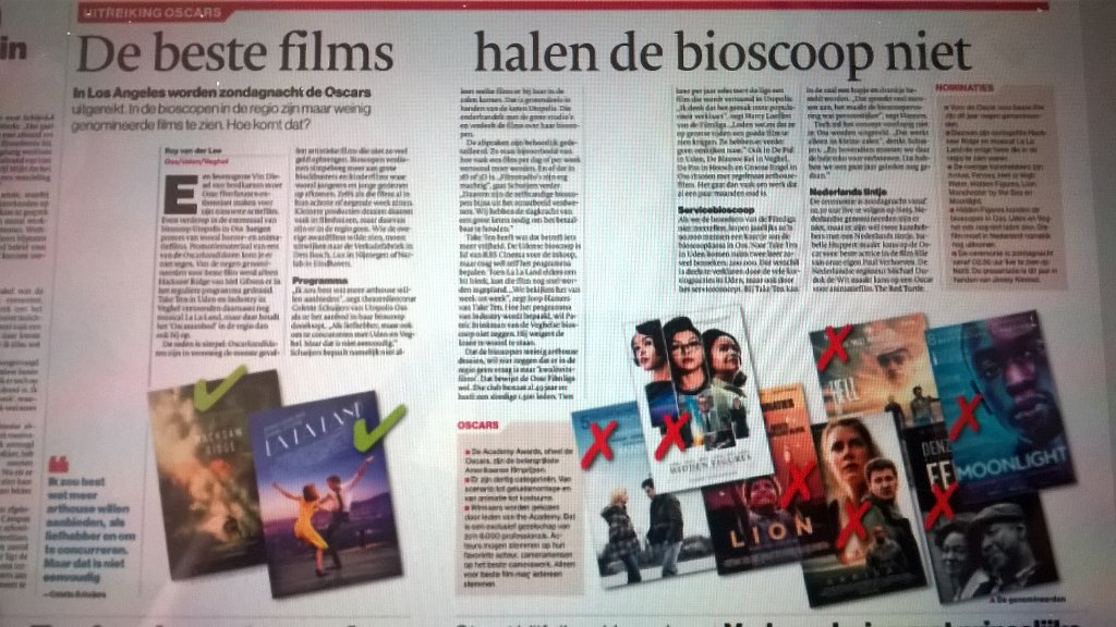Gelukkig hebben wij in de regio: <a href="/Groene_EngelOss/">Groene Engel</a>, De Pul in Uden, @FilmhuisDePas &amp; Filmliga Oss. <a href="/bdossenomgeving/">Brabants Dagblad</a>