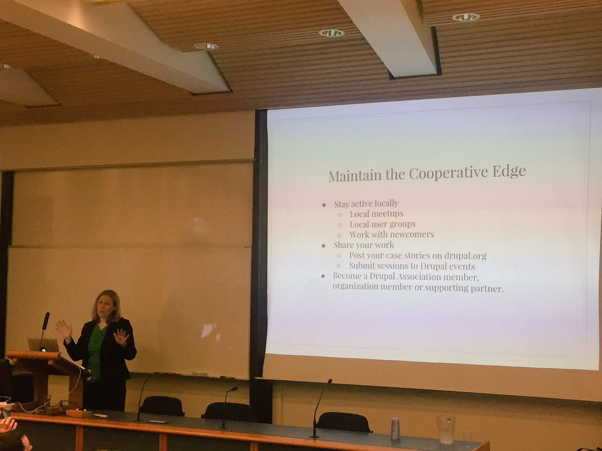 Johanna Bergmann delivering a talk in front of a whiteboard