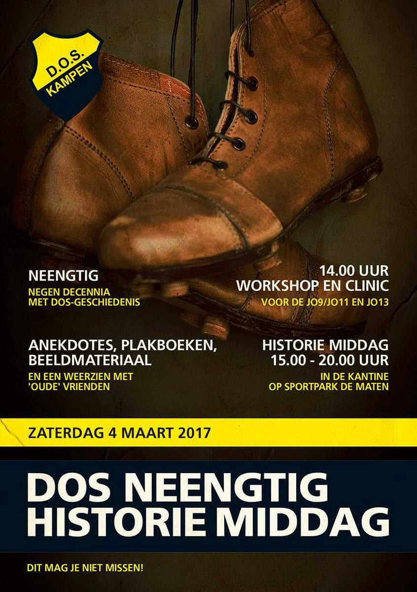 Zaterdag 4 maart de 'DOS #neengtig historie middag'. Van 15:00-20:00 uur in de kantine. Alles over de geschiedenis van DOS.
