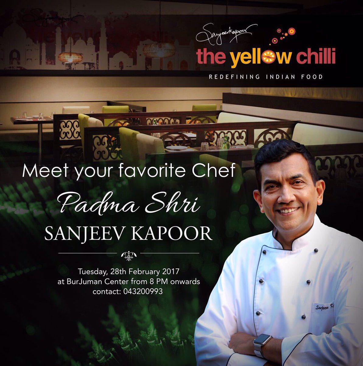 TheYellowChilli's tweet photo. Here's a chance to interact with Padma Shri Chef @SanjeevKapoor 

@YellowChilliUAE https://t.co/joMRlrXj37