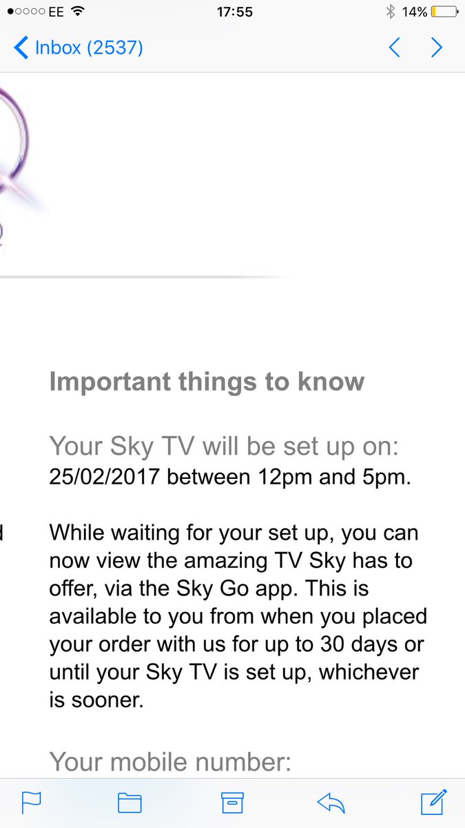 TheSmithler's tweet photo. @SkyUK can someone please contact me as I had an email to say you would be installing my sky! Called customer services and got no help!! https://t.co/AeXZlcvVD8