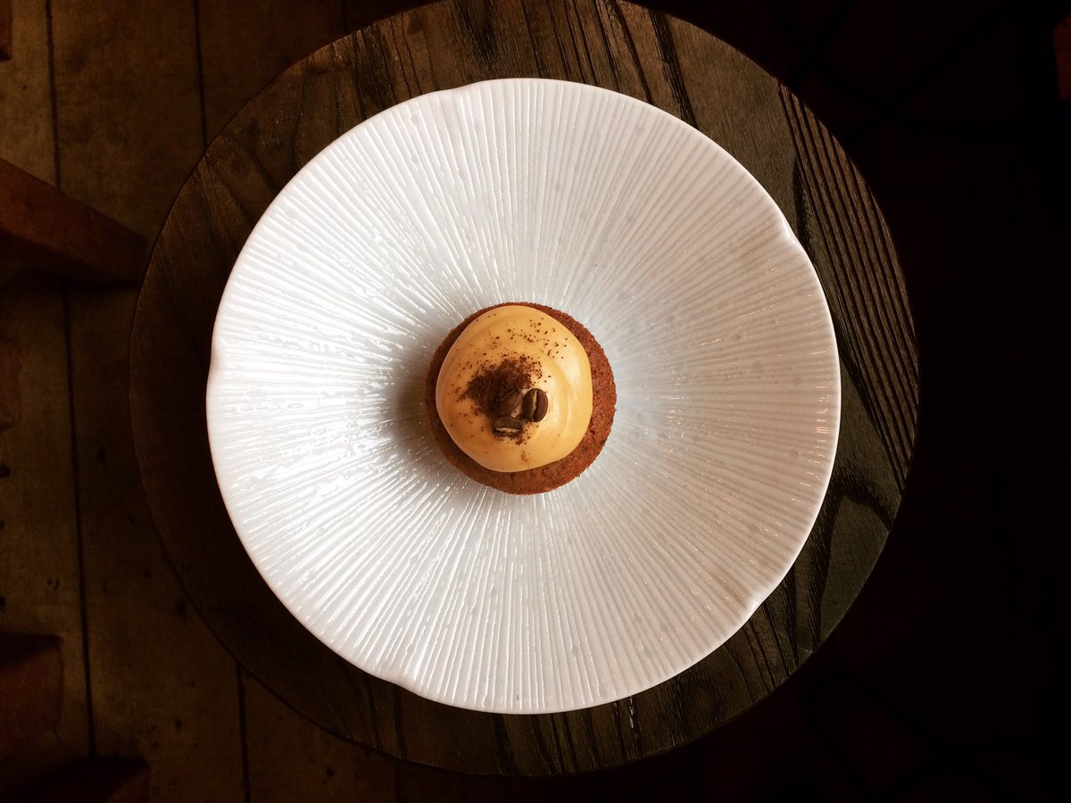 Quick pre-dinner pick-me-up then back later for a plated dessert... &amp; a glass of sherry 😄 this is coffee walnut cake with <a href="/StrangersCoffee/">Strangers Coffee</a>