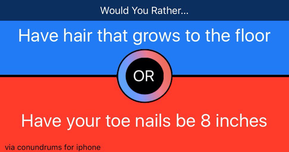 cbbrickell's tweet image. Check out my #Conundrums #wyr conundrums.herokuapp.com/questions/3505…