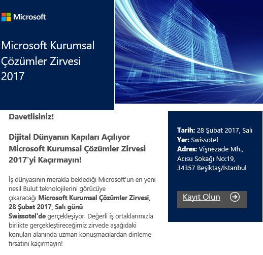 KARMASİS sponsorluğunda gerçekleşecek olan Microsoft Zirvesinde yapacağımız konuşmada sizleri de aramızda görmekten memnuniyet duyarız.