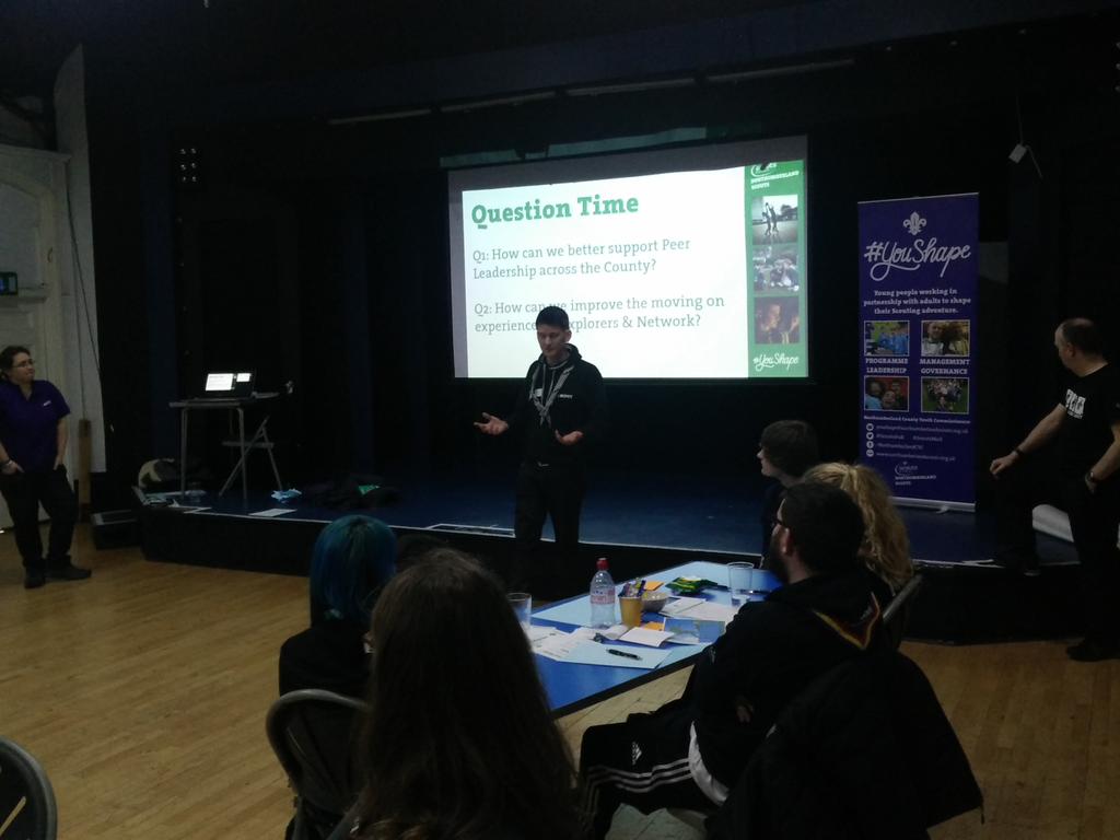 stubennett04's tweet photo. After a yummy lunch its Question time at #NorthShape. @wreynalds sharing ideas on Patrol Leadership &amp; Moving On between sections. #YouShape https://t.co/xU3EMgHSKd