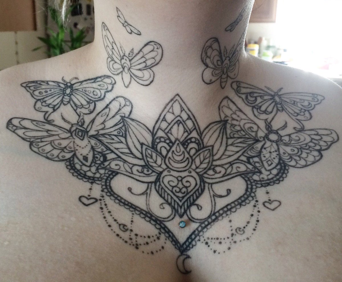 KellyKhamp's tweet image. "All line #work Moths and a #lotus #flower by #Erin at Rebirth #Tattoo in #Anchorage , AK" #tattoos #ink #pics