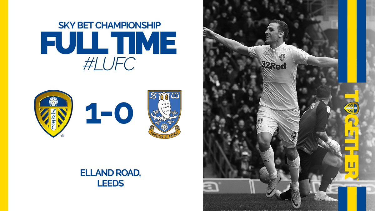 LUFC's tweet photo. FULL TIME | @officialcwood's first half goal gives #LUFC the three points after a hard fought game against Yorkshire neighbours @swfc 1-0 https://t.co/dkxdfmc1HE
