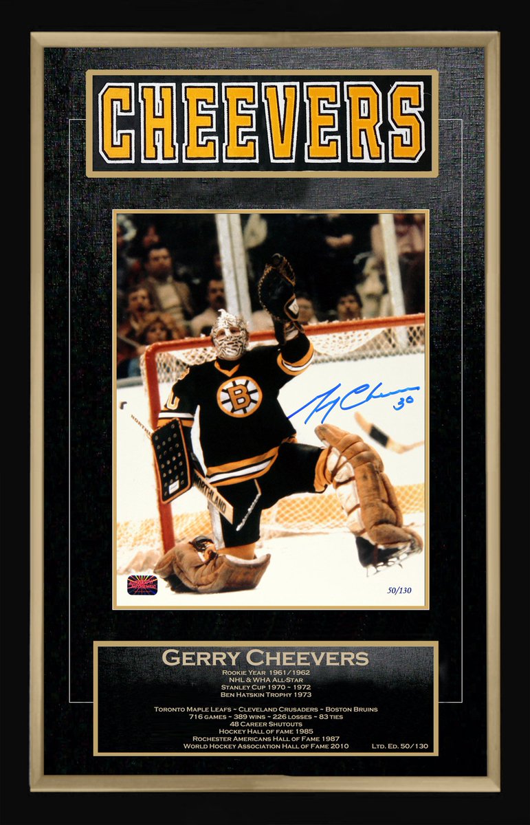 AutographAthntc's tweet photo. **#BOSTONBRUINS #AUCTION - NOW LIVE**
#GERRYCHEEVERS CAREER COLLECTIBLE #NAMEBAR - MUSEUM FRAMED - LTD ED OF 130 https://t.co/i0iFmA097Y https://t.co/GS5lTb8J7U