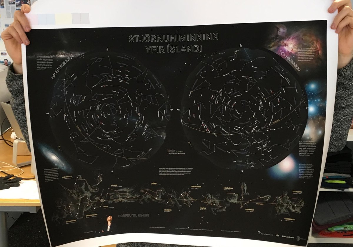 Veggspjald af næturhimninum yfir Íslandi alveg að verða tilbúið  Ratar vonandi í alla skóla og sem allra víðast