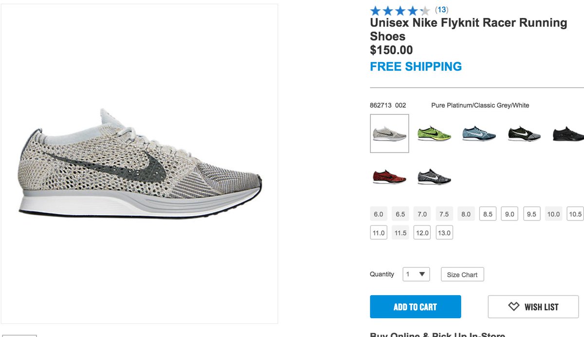 nike flyknit racer size chart