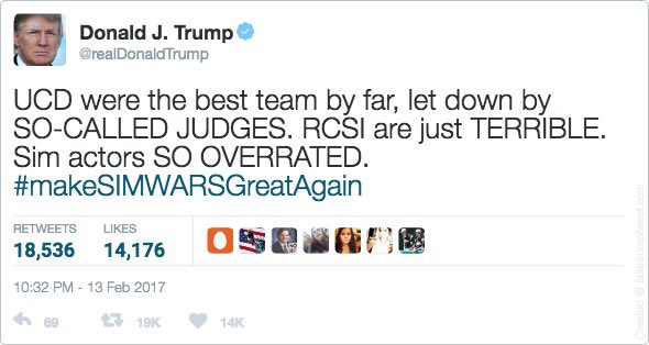 SimWarsIrl's tweet photo. Donald Trump has been weighing in on #SimWars17. Controversial as ever... https://t.co/H3ljCtEkmu