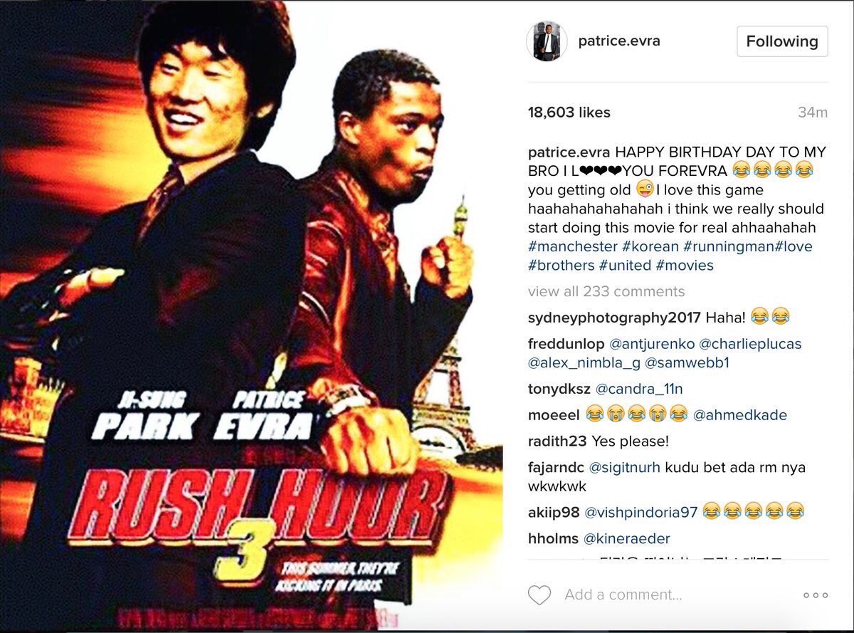 Uncle Pat wishing former team mate Ji Sung Park happy birthday like only he can       