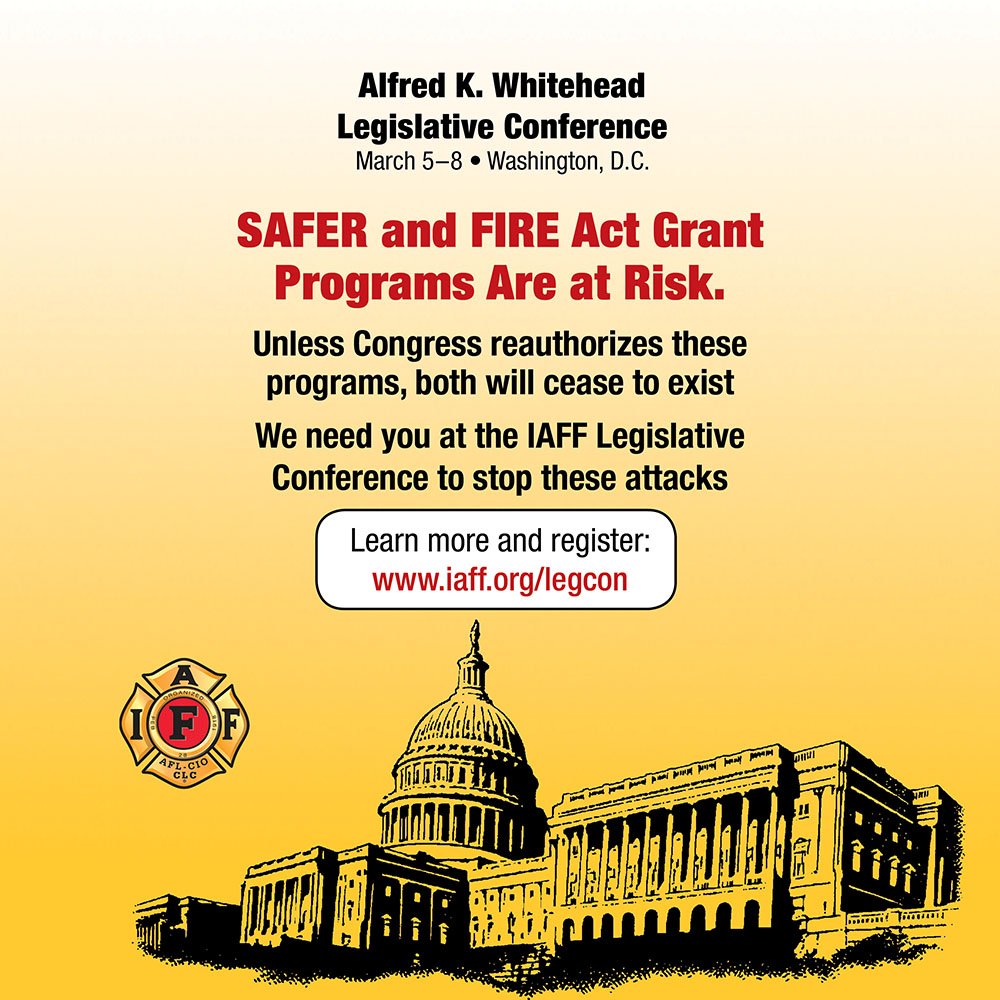IAFFofficial's tweet image. SAFER and FIRE Act grant programs are at risk. Learn more at #IAFFLeg