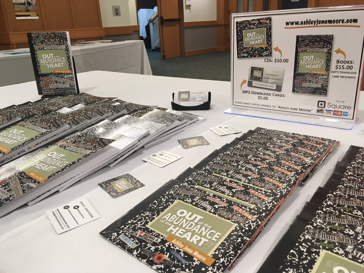 ashleyjunemoore's tweet photo. ...getting all set up to share my poetry books and CDs at @CascadiaWA! #cwac2017 https://t.co/M9mBAHzOmF