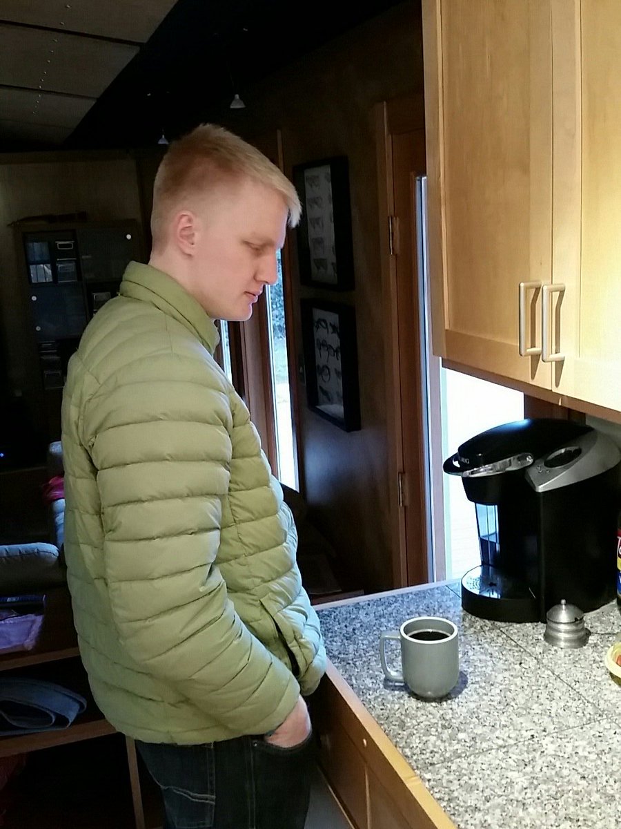 KyleDLove's tweet photo. AJ getting coffee before starting our ADR session! #SnowedInMovie #ADR #indiefilms #coffee https://t.co/uV9G2X0gDw