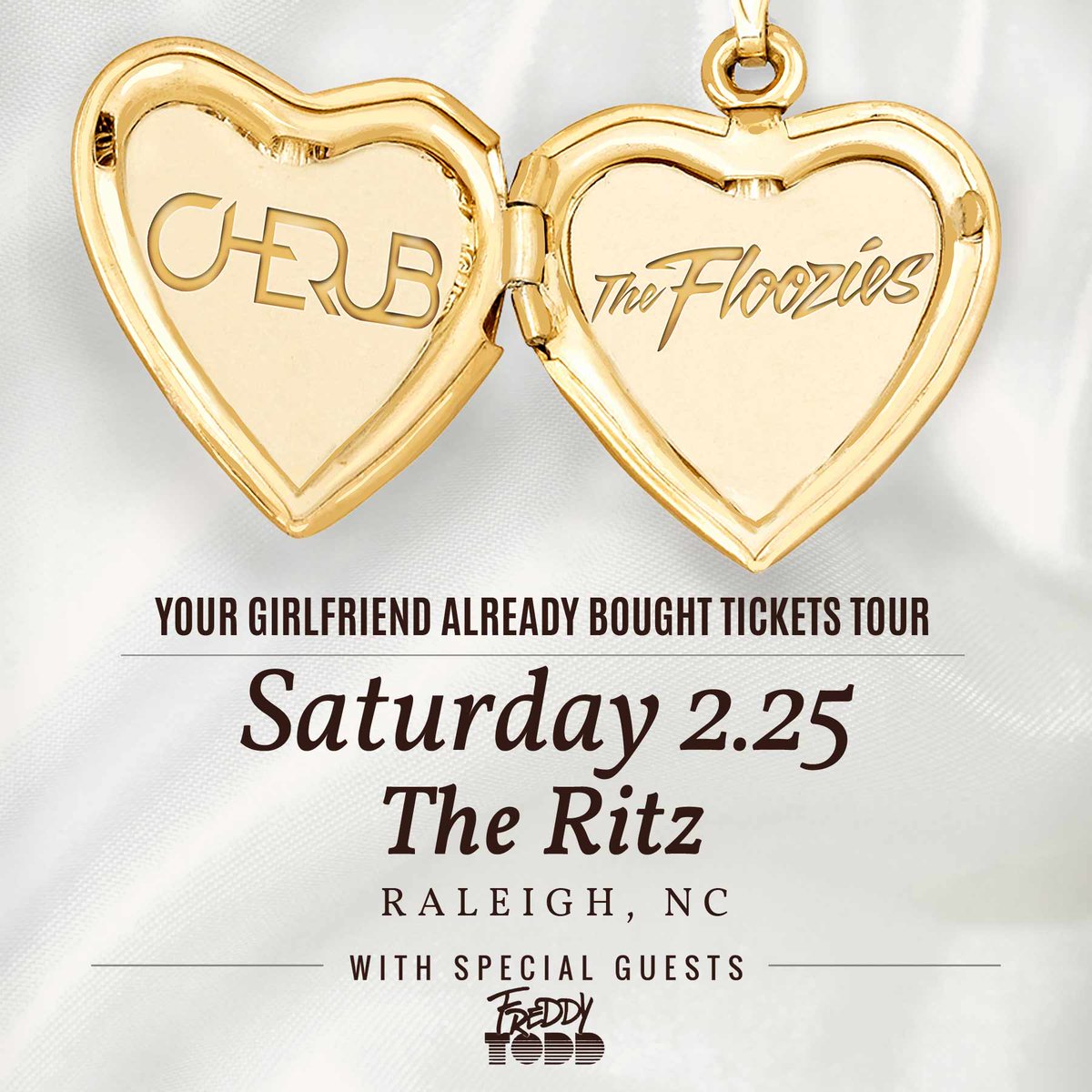 RitzRaleigh's tweet image. TONIGHT — SOLD OUT @Cherublamusica + @FlooziesDuo w/ @FreddyToddMusic! D: 7P | S: 8:30P. Let’s party, Raleigh! Info:cncrt.ly/gYq