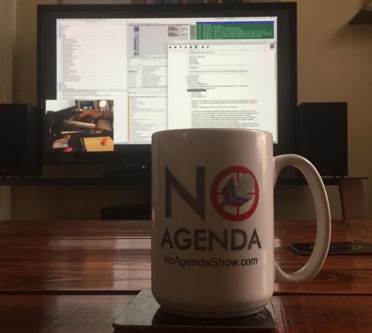 MattKStuart's tweet photo. Watching @adamcurry “make the sausage” of #NoAgenda 903 while having my morning coffee. Thank you for this! #BPITU https://t.co/qwkzzuuDop