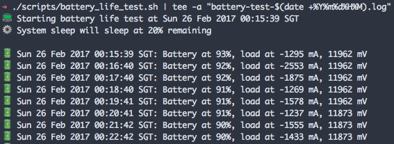mroach's tweet image. I wrote a script to test my battery life and safely shutdown my MacBook at 20% remaining. Best with VLC on loop.

coderwall.com/p/bnsiqa/macos…