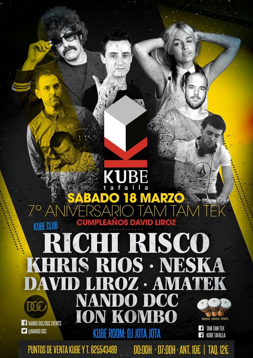 KubeTafallaoff's tweet photo. SORTEO 2 Pases/Sáb 18 Marzo/2ambientes
7ºAniversario TamTamTek/David Liroz B-Day
RICHI RISCO/KHRIS RIOS/CINTHYA NES-K
ION KOMBO...
RT&amp;FOLLOW https://t.co/XTzFWErRQY