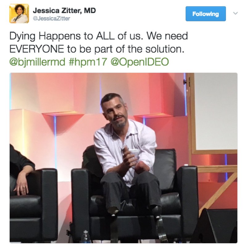 Pallimed's tweet image. #hpmTOTD Nominee #1 @JessicaZitter quoting @bjmillermd We all need to be a part of the solution @OpenIDEO #hpm17
