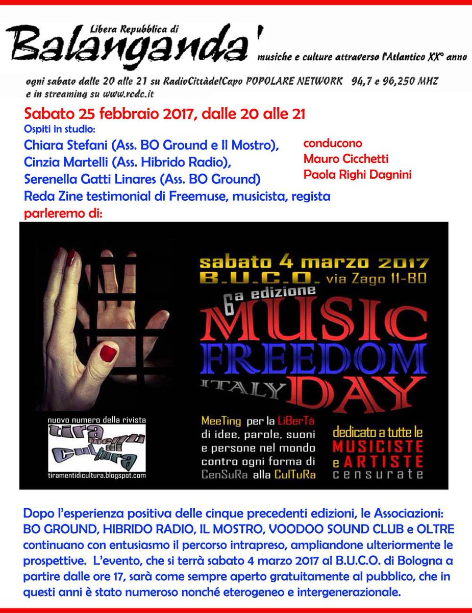 afnorock's tweet photo. Oggi alle 20 su @cittadelcapo parler-em-o del Music Freedom Day Italy ! Ospite Mauro Cicchetti / Paola Righi Dagnini
#MFD https://t.co/FpMzdhOS8a