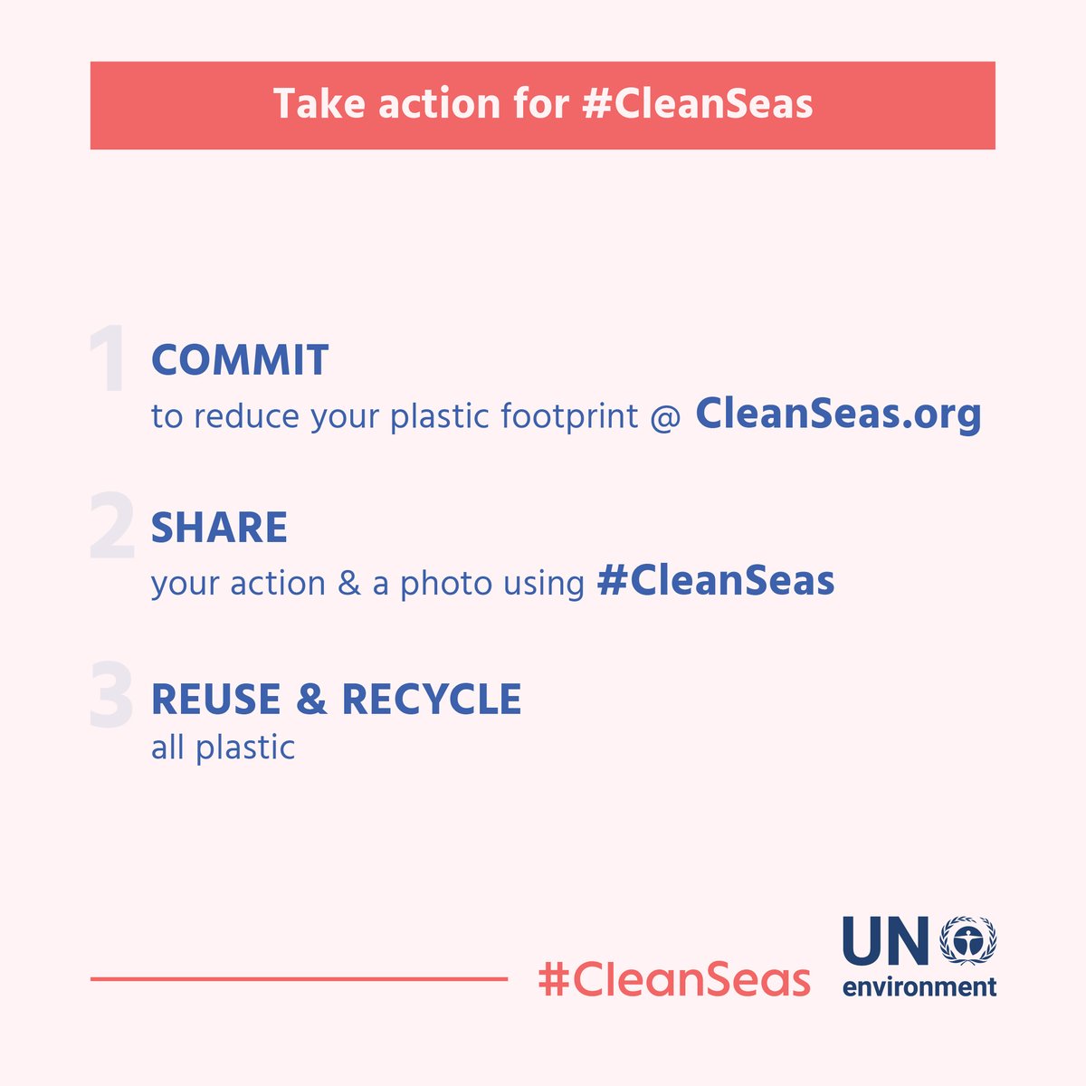 UN's tweet photo. 3 easy steps can help fight plastic pollution &amp; work for #cleanseas. https://t.co/vlDmAdcxTP via @UNEP https://t.co/qIO0WoyPCx