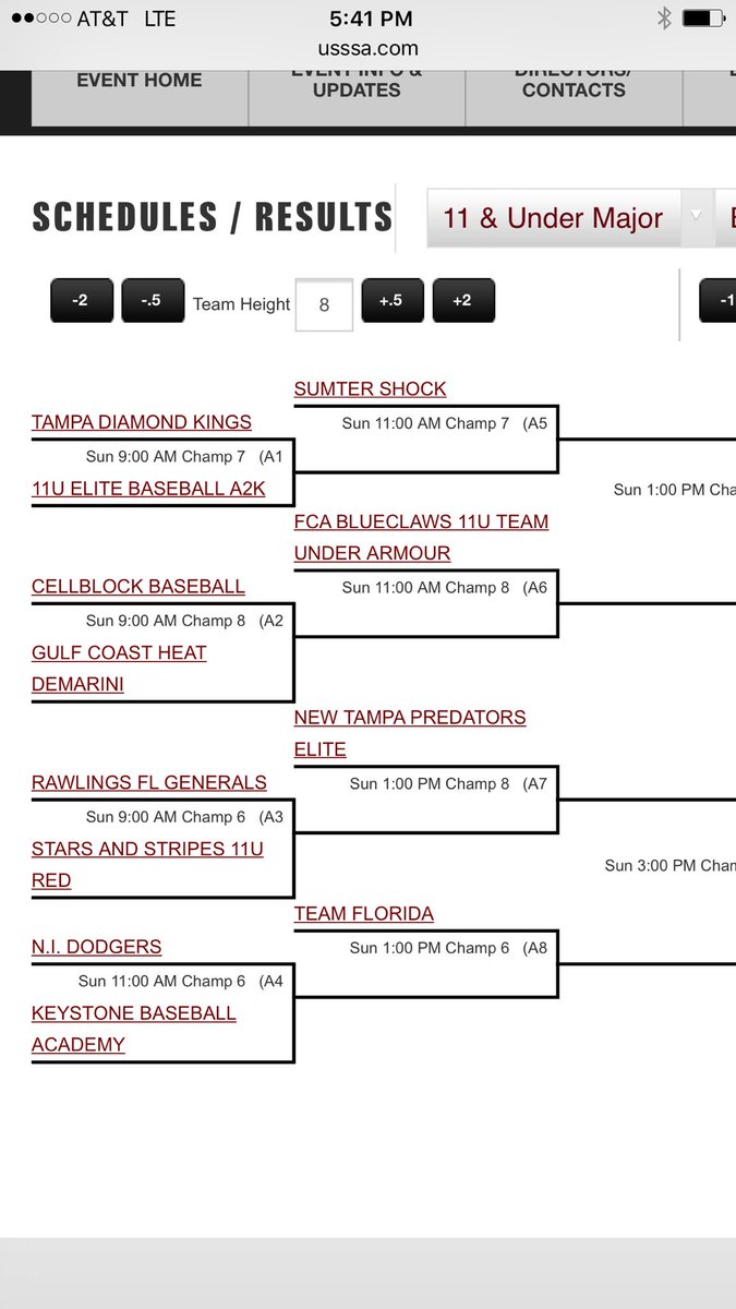 11u Elite Baseball A2K Sunday schedule.