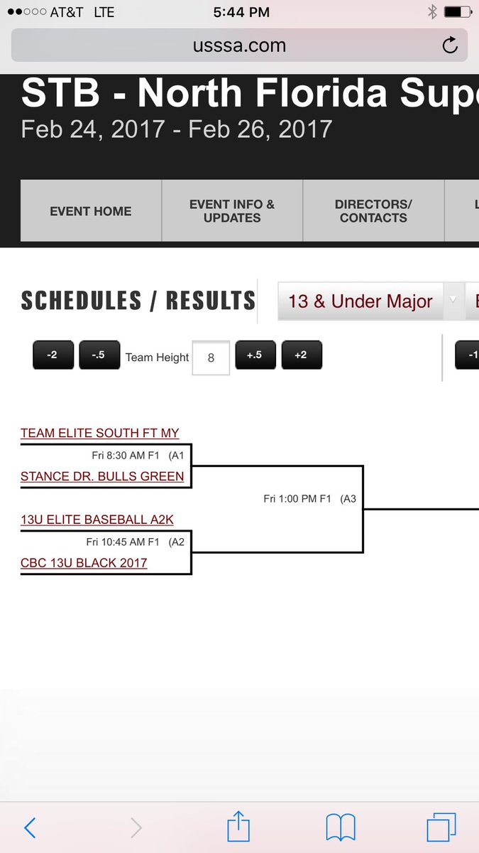 13u Elite Baseball A2K Sunday schedule.