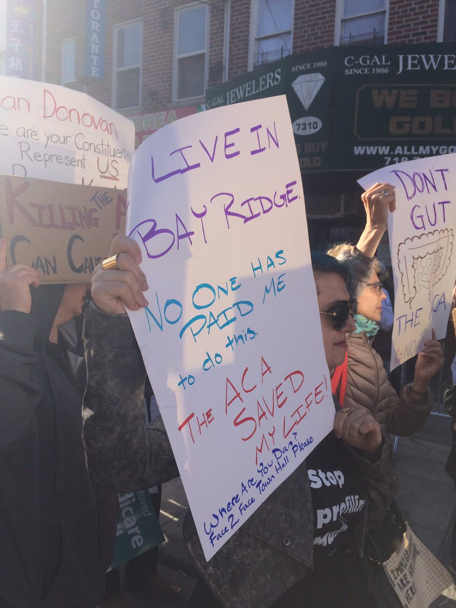 brooklynkitten's tweet photo. Outside @RepDanDonovan's Brooklyn office with #HealthProfessionalsProtest to protect our health care! #DontMakeAmericaSickAgain https://t.co/hsE6aW6CYI