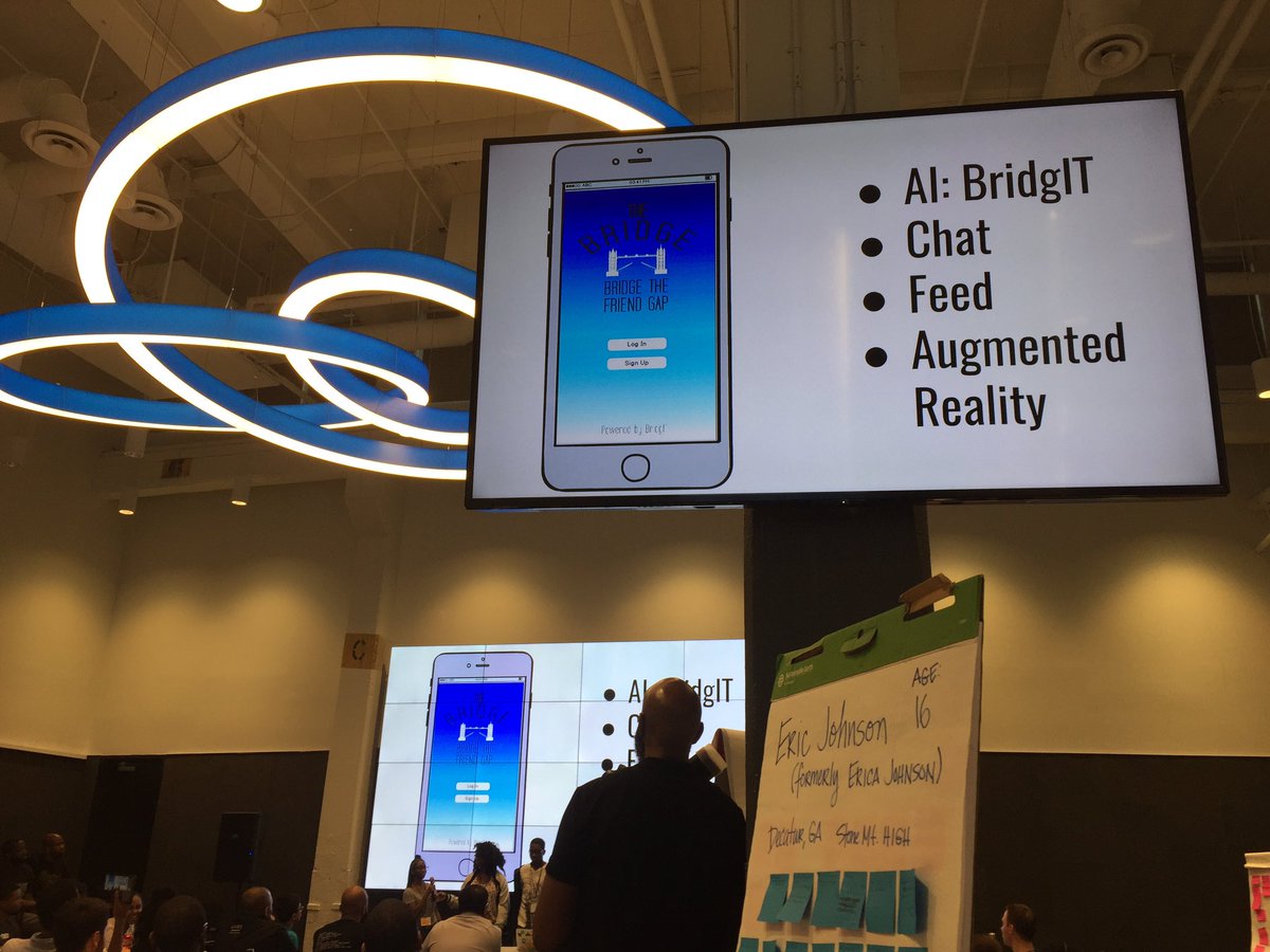 goodienation's tweet photo. Team The Bridge has an app that helps kids in trouble have someone to talk about problems and have feedback. #bhmyouthhack #hacktheviolence https://t.co/4j6anMcJxA
